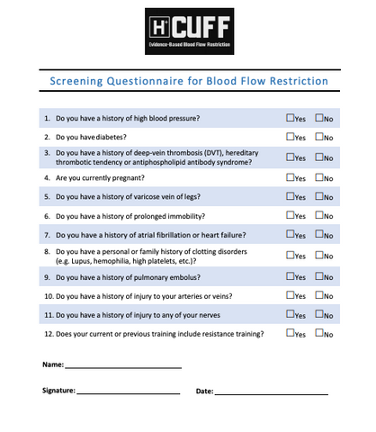 Blood Flow Restriction Screening Questionnaire