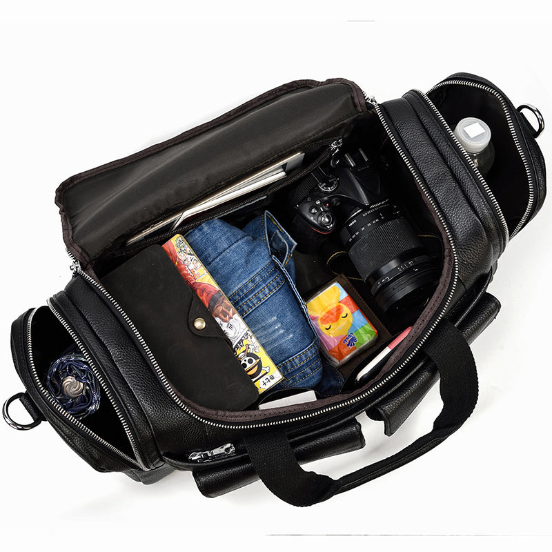 travel Black Leather Duffle Bag