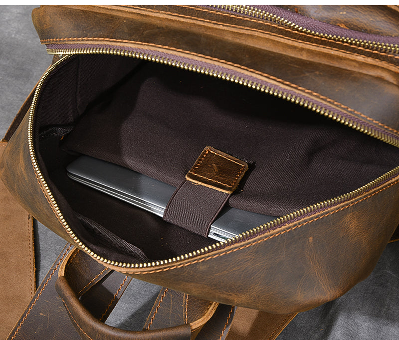 handcrafted waterproof cognac Leather Backpack