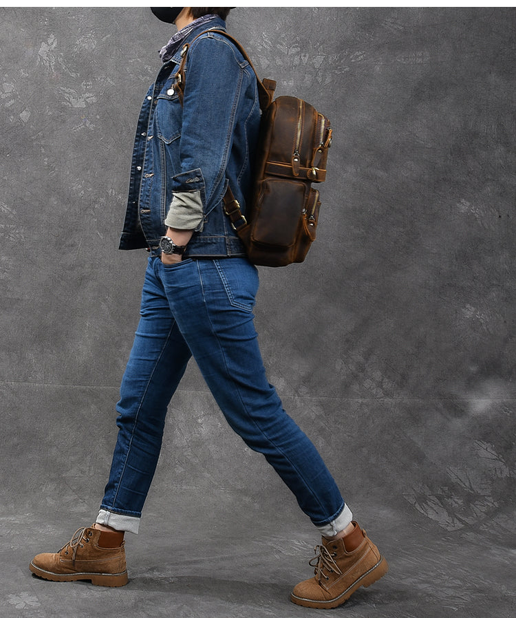 weekender Brown Leather Backpack that fits every silhouette and outfits in your wardrobe