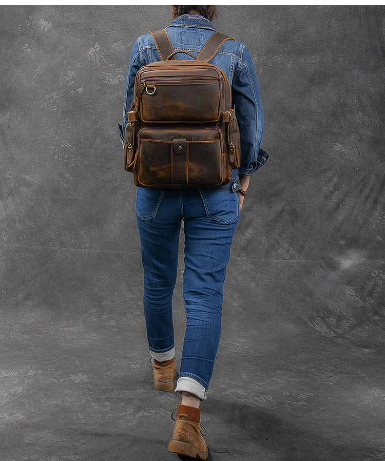 minimalist laptop taupe Leather Backpack