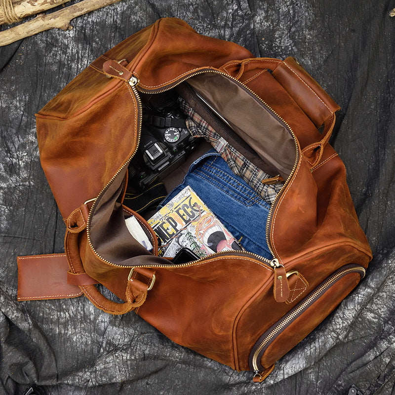 Brown Leather Duffle Bag  carry on