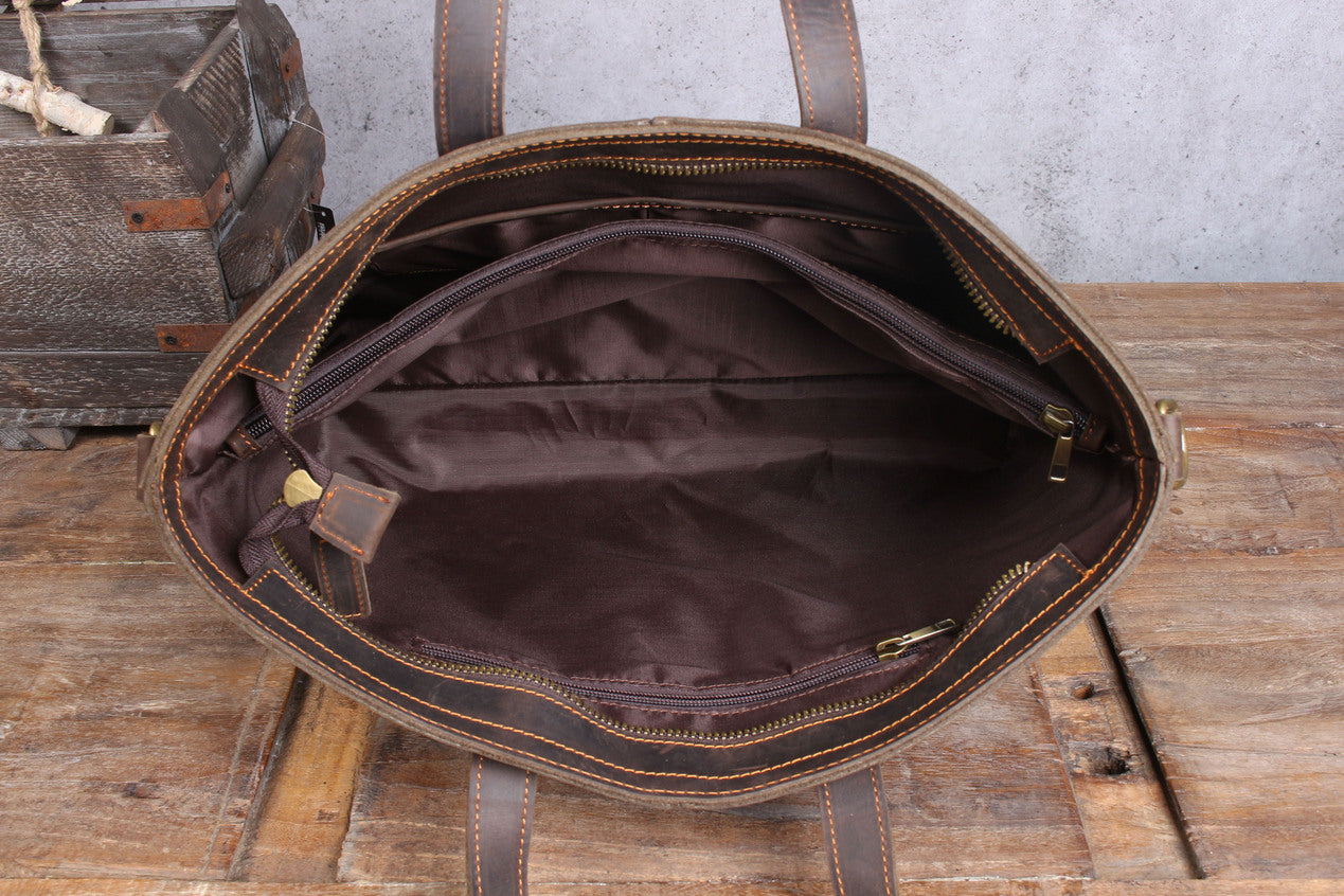 functional Brown Leather Tote Bag