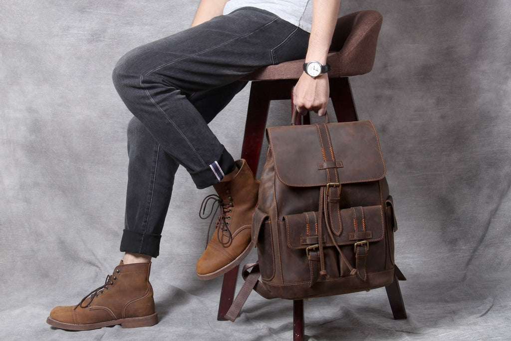 Classic trendy fashion men leather backpack