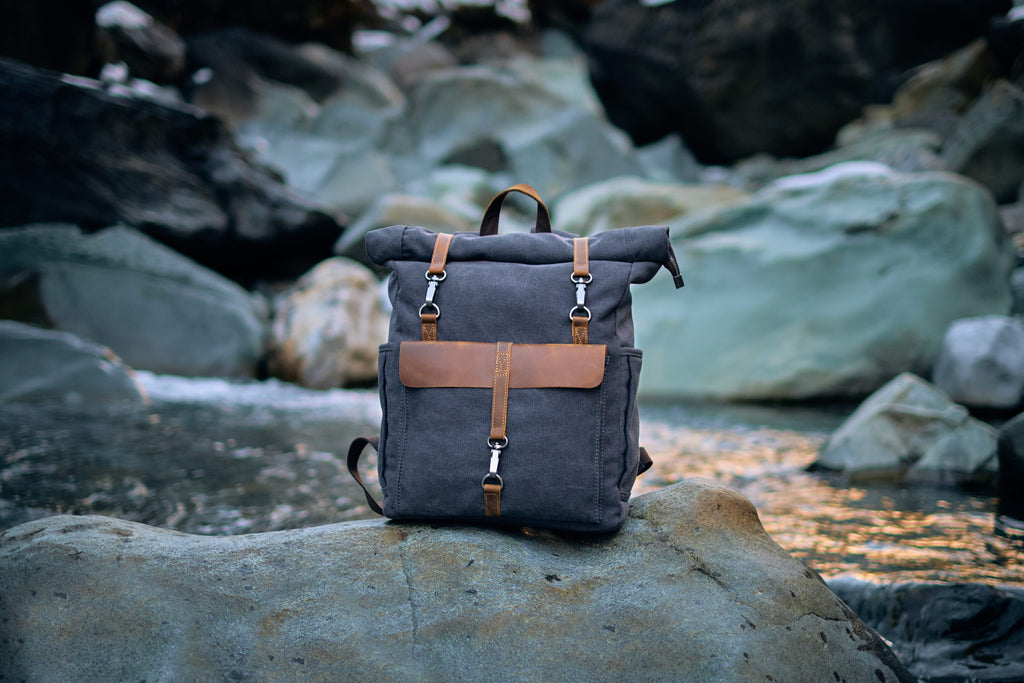 carry-all sack on a rock with sturdy backpack straps