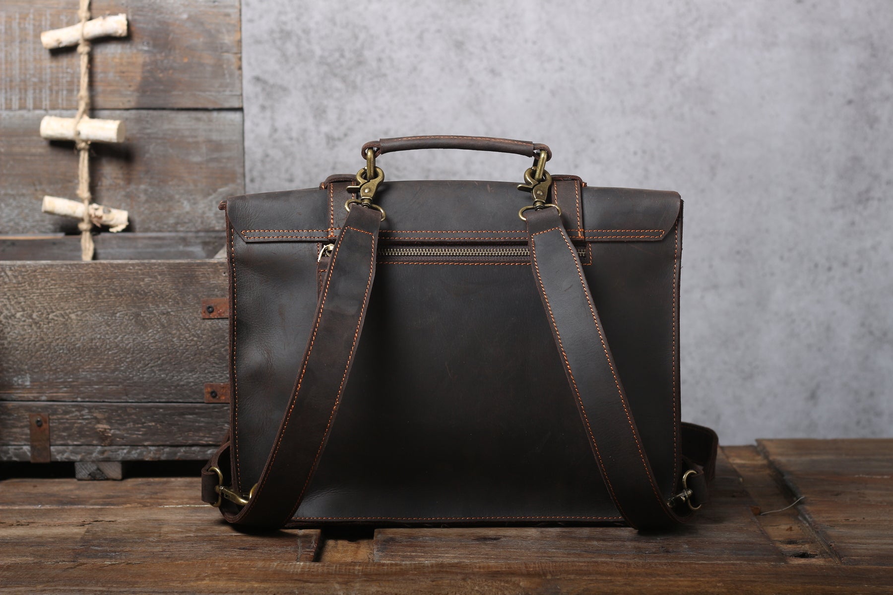 grey Leather Courier Bag