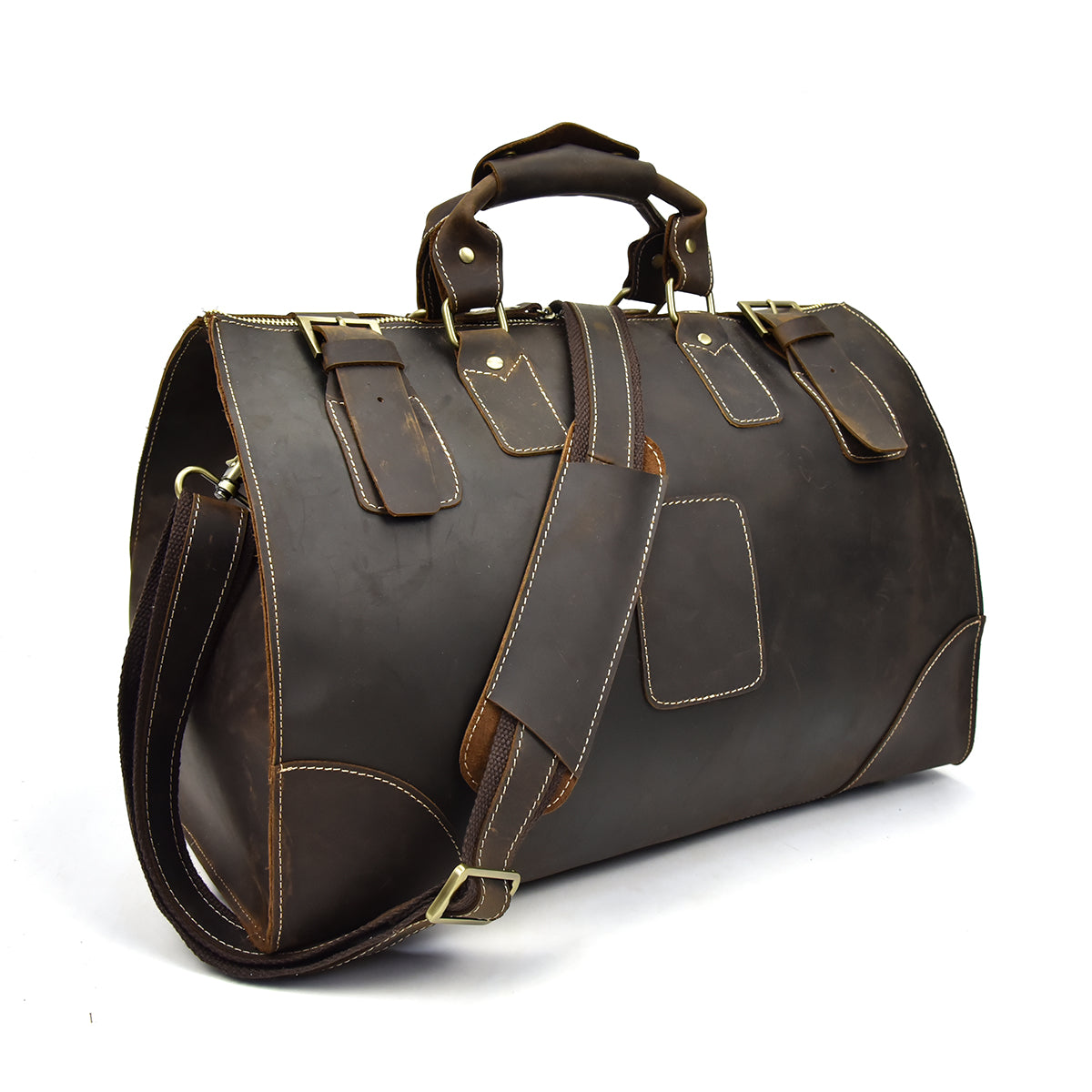khaki Leather Duffel Bag