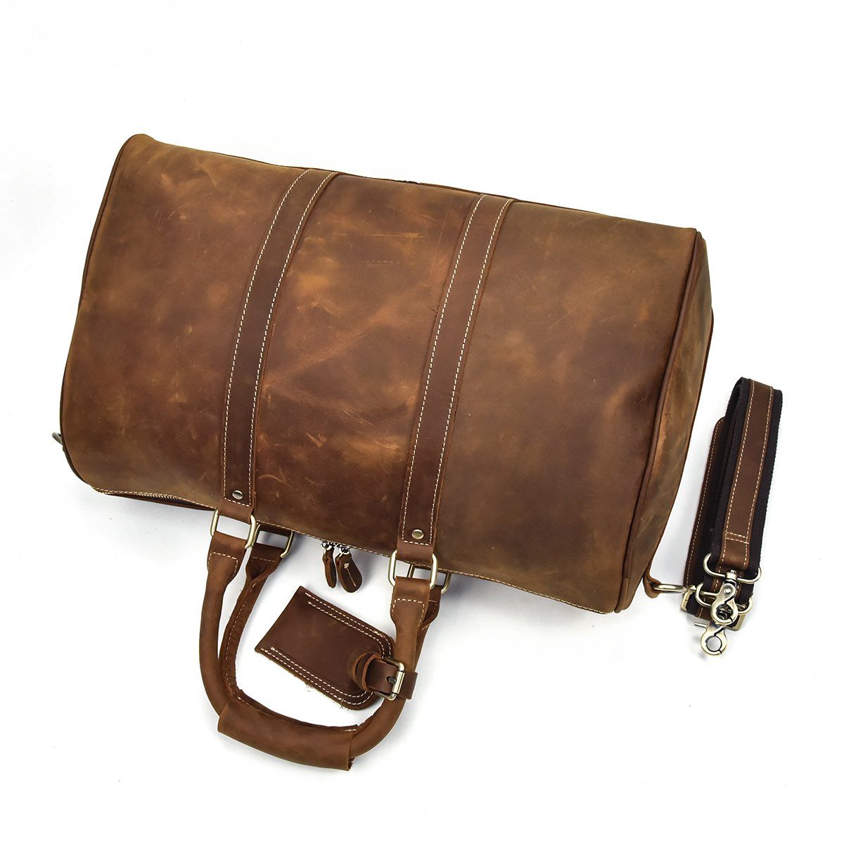 khaki Leather Holdall