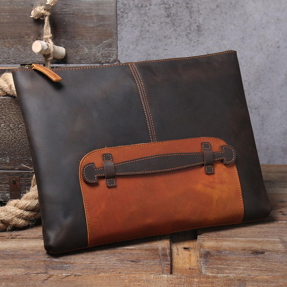 grey Leather Laptop Pouch