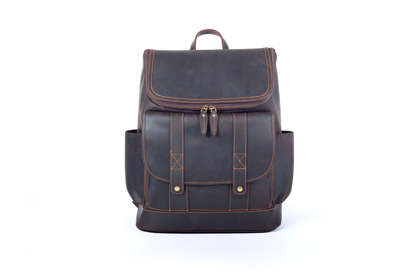 genuine leather Work Backpack with gold-tone brass hardware and metallic buckle