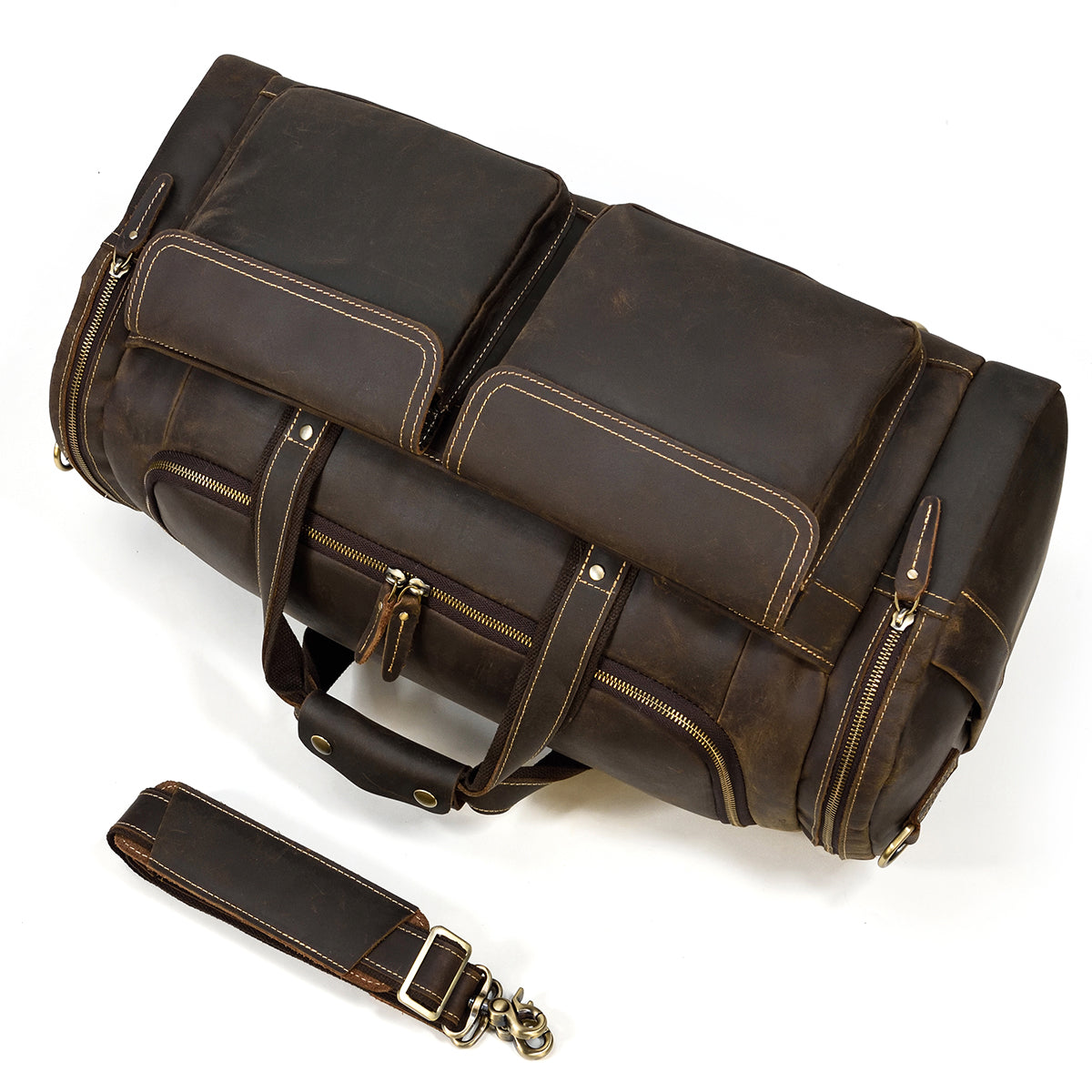 black Men's Leather Duffle Bag