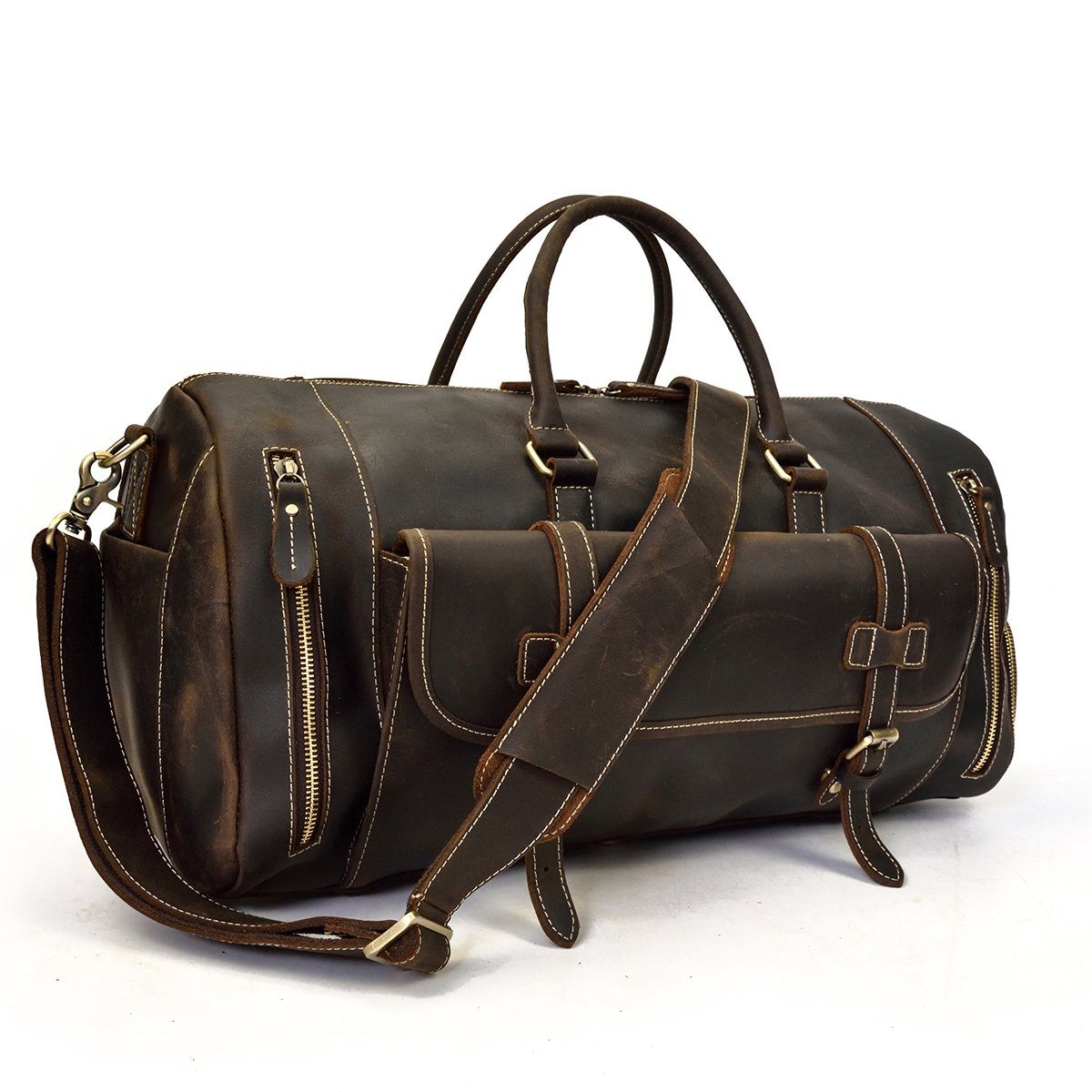 khaki Men's Leather Weekend Bag