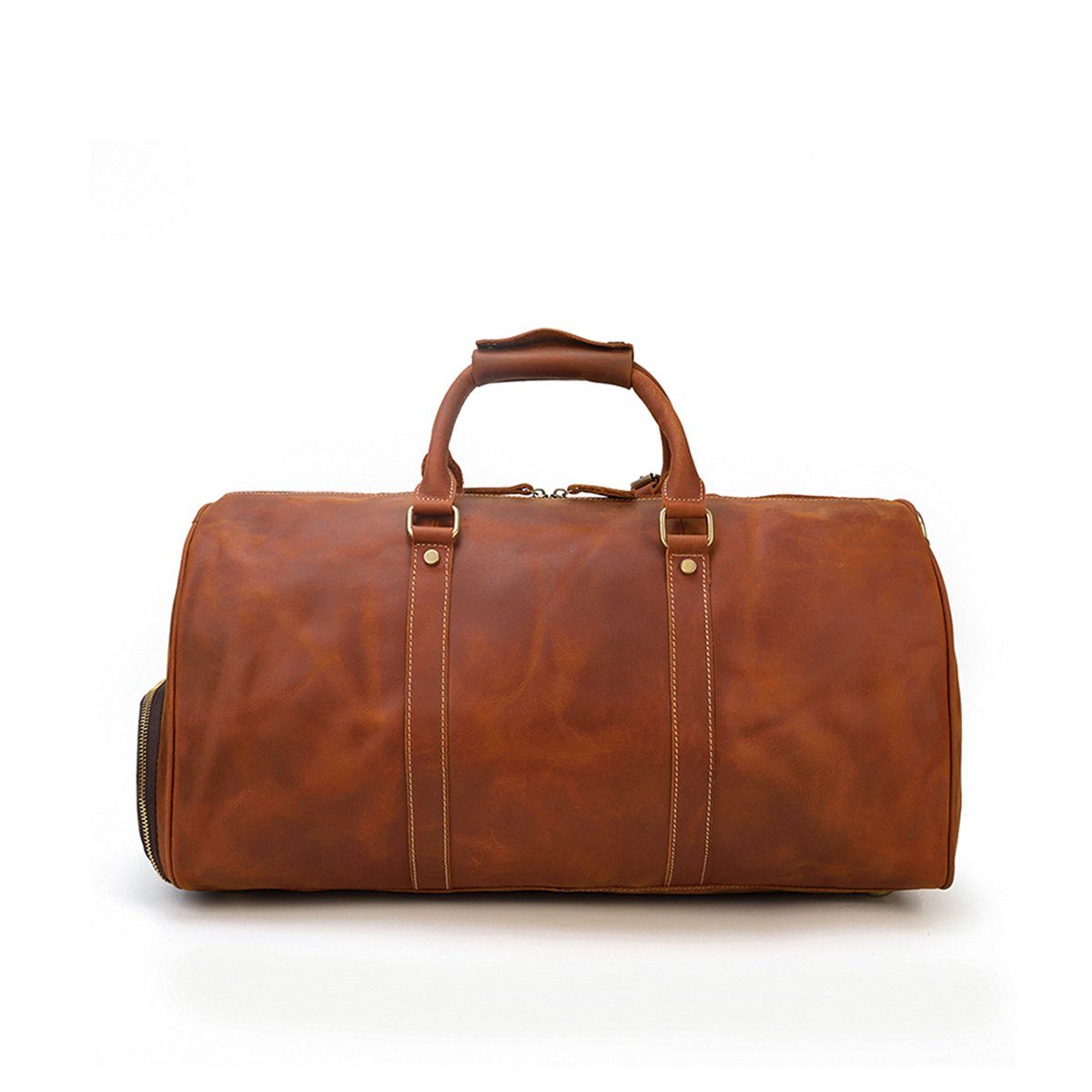 grey Brown Leather Duffle Bag