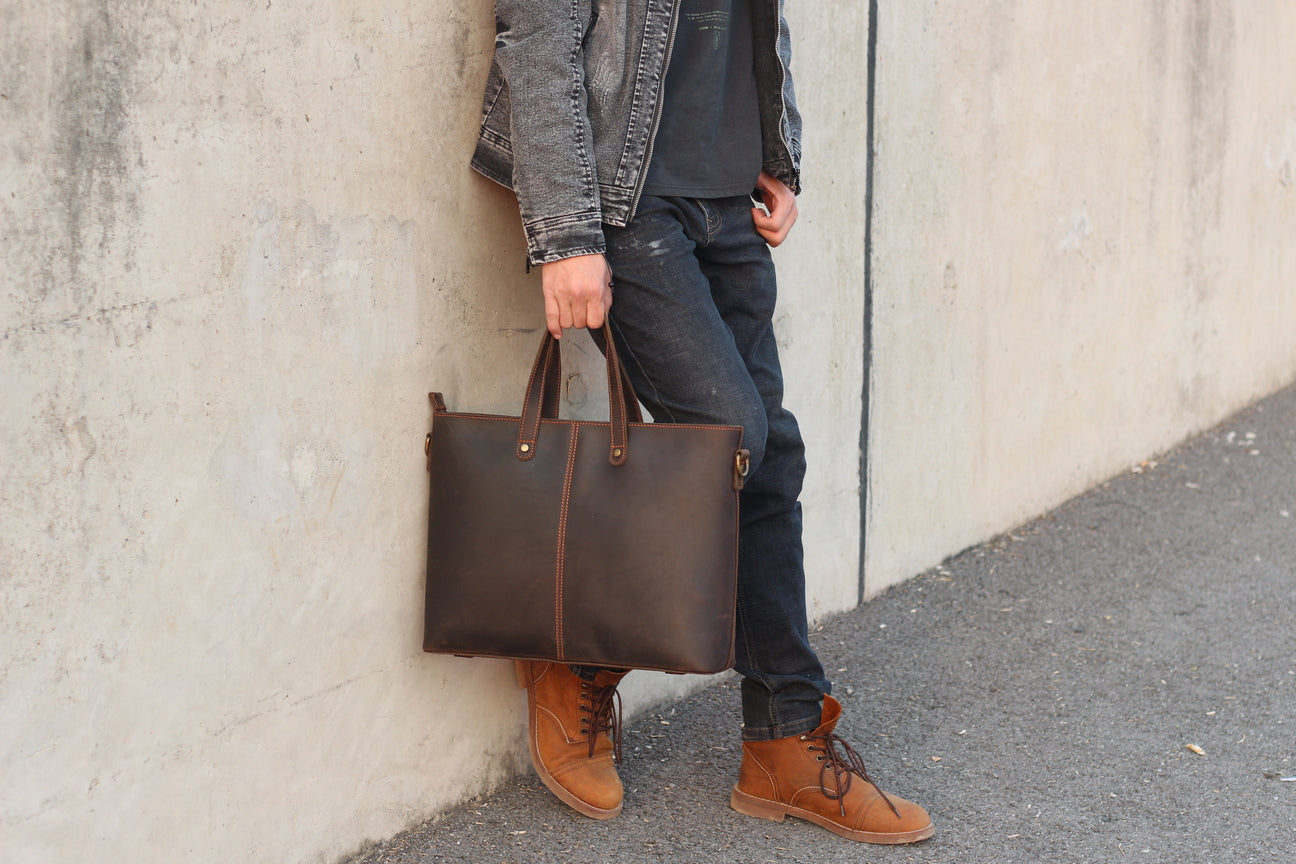 Tote Bag en Cuir Brun pour hommes