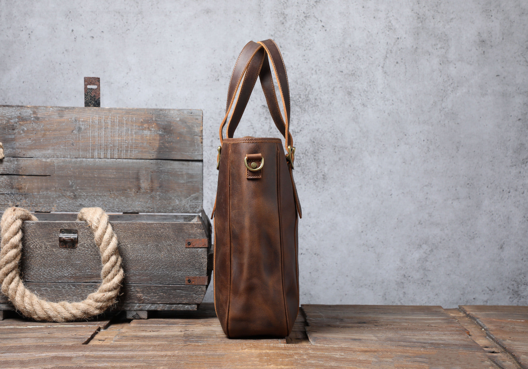 Tote Bag Vintage en Cuir hommes