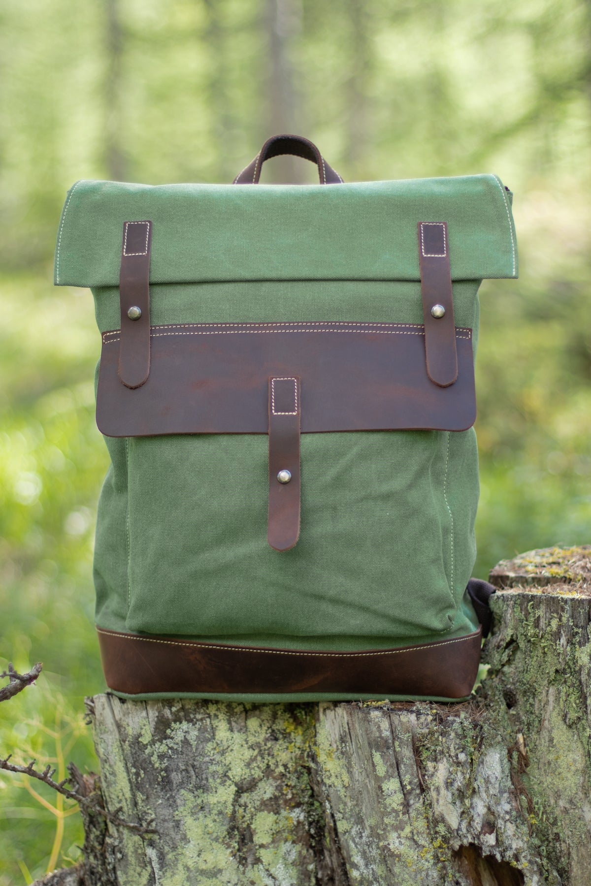 Leather Waxed Cotton Canvas Rucksack Backpack Khaki Green Brown (England)