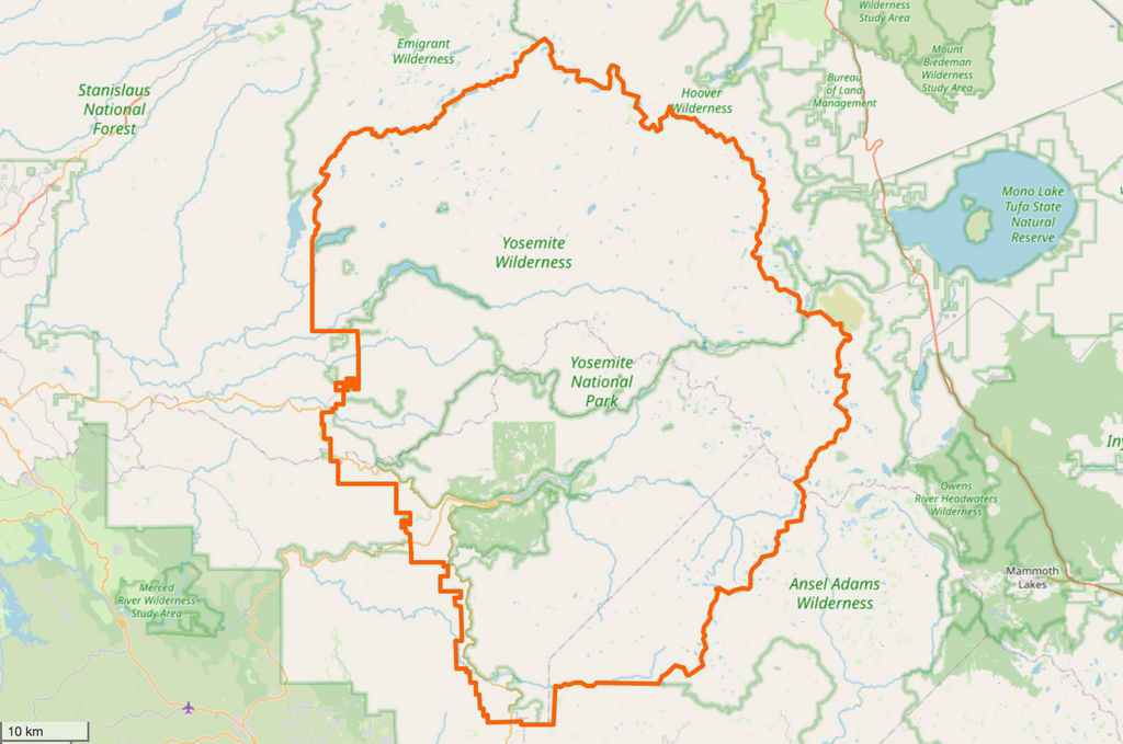 CARTE DU PARC NATIONAL DE YOSEMITE