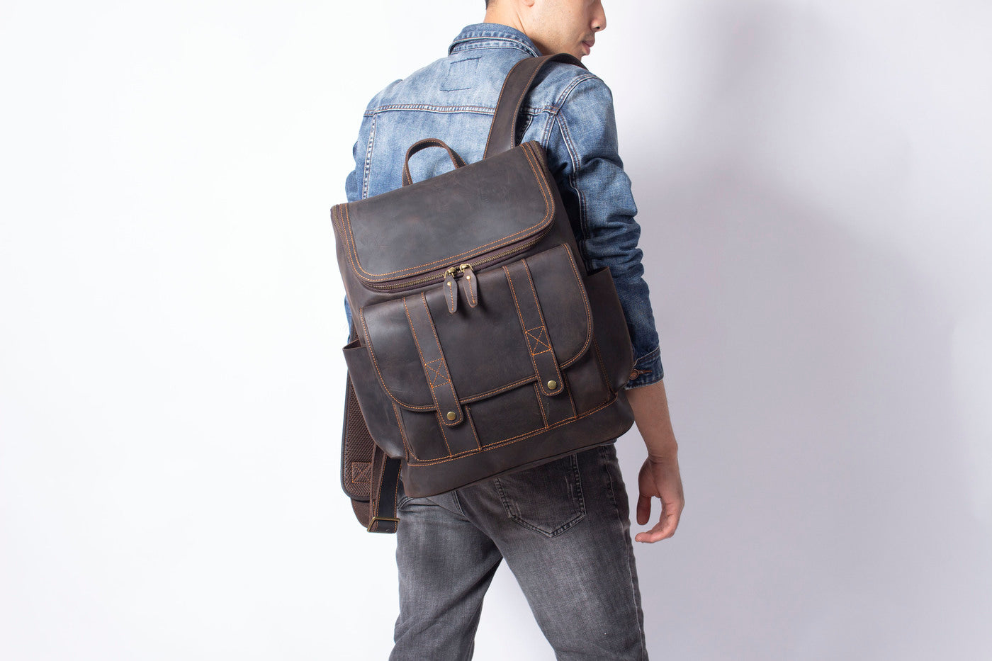 minimalist taupe backpack for work men