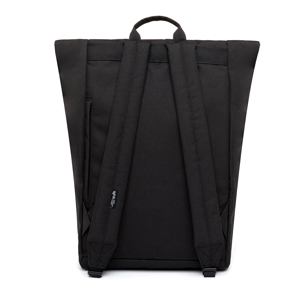 black eco friendly laptop backpack back view