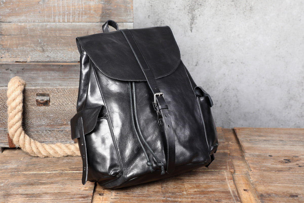 black genuine leather backpack