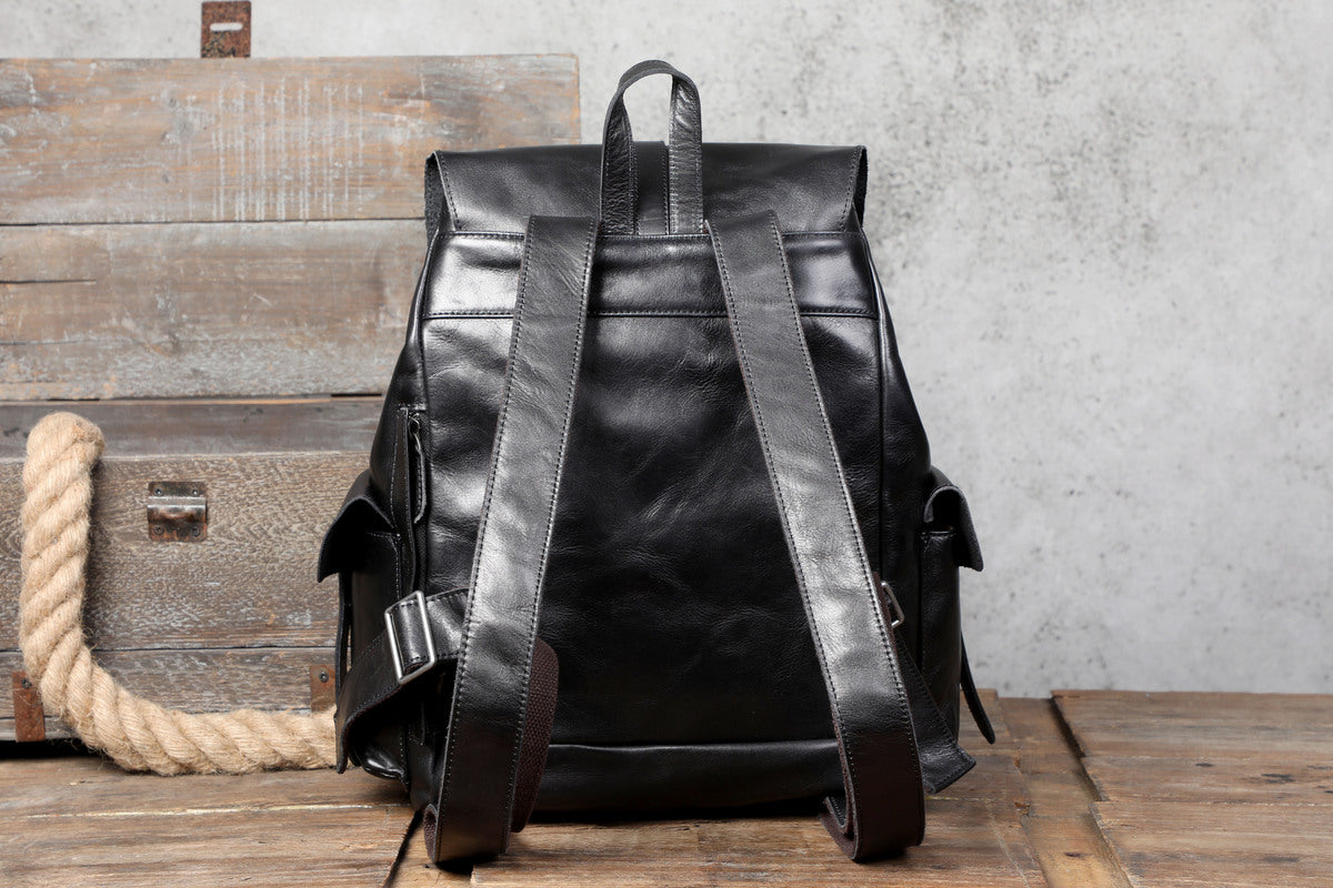 black leather bookbag