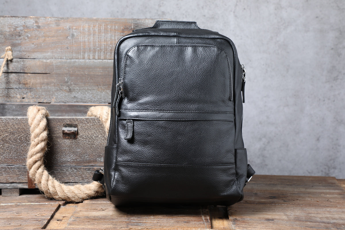 black leather bookbag