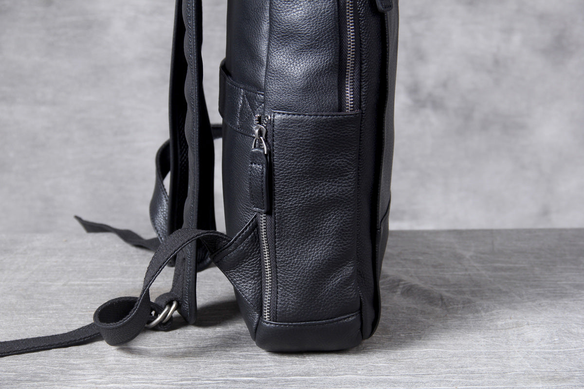 black leather mens backpack