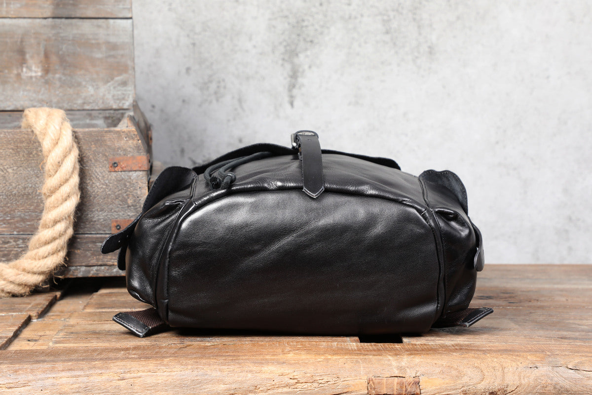 black leather small backpack