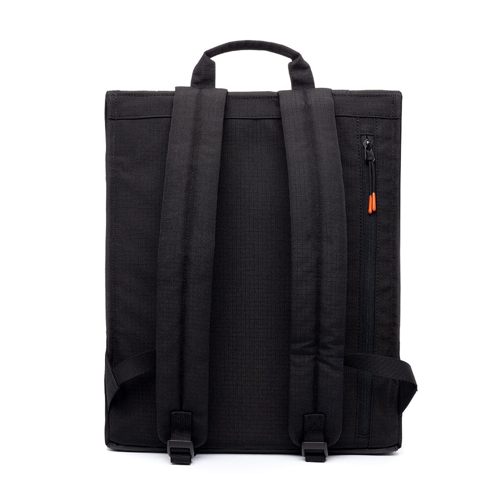 black recycled laptop backpack back