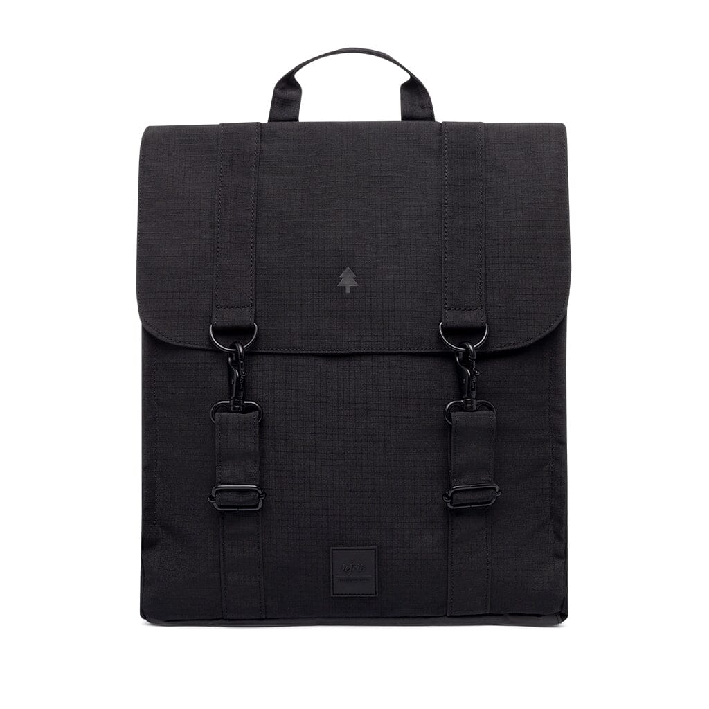 black recycled laptop backpack front