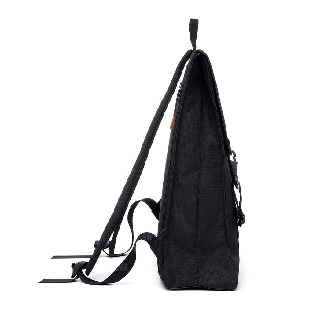 black recycled laptop backpack side