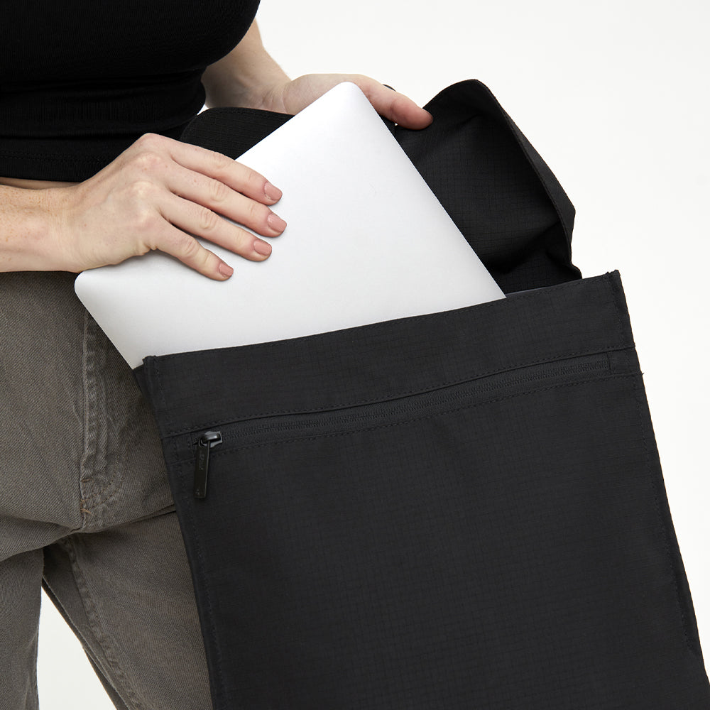 black sustainable mini backpack 13 6 laptop sleeve zipped pocket