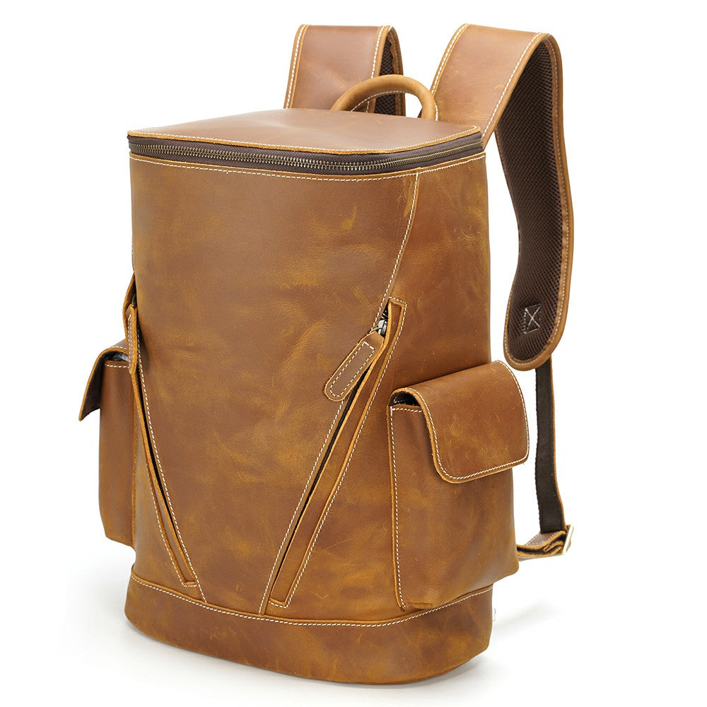 brown leather back pack