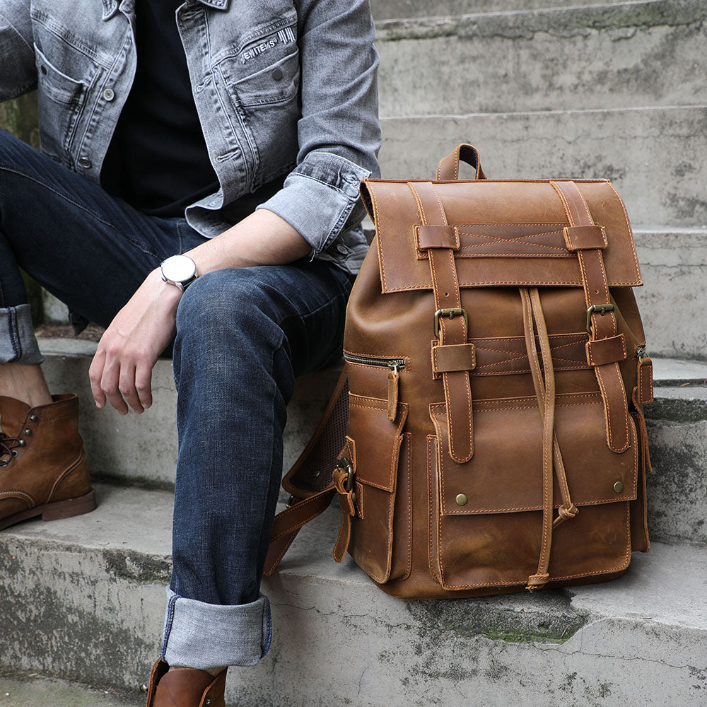 brown leather bookbag