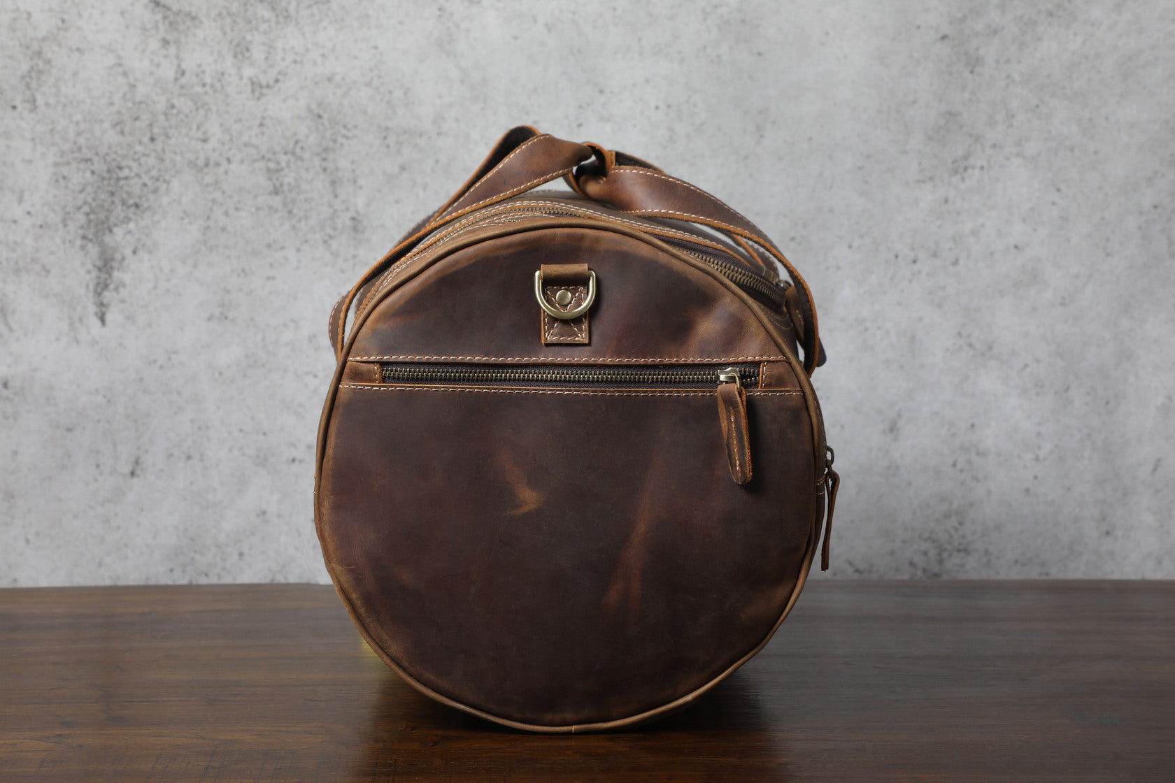 brown leather gym bag