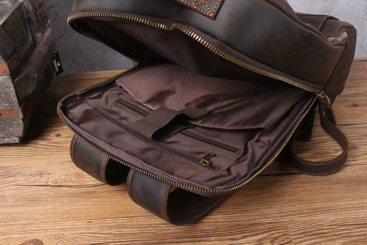 sleek brown tanned leather laptop bag