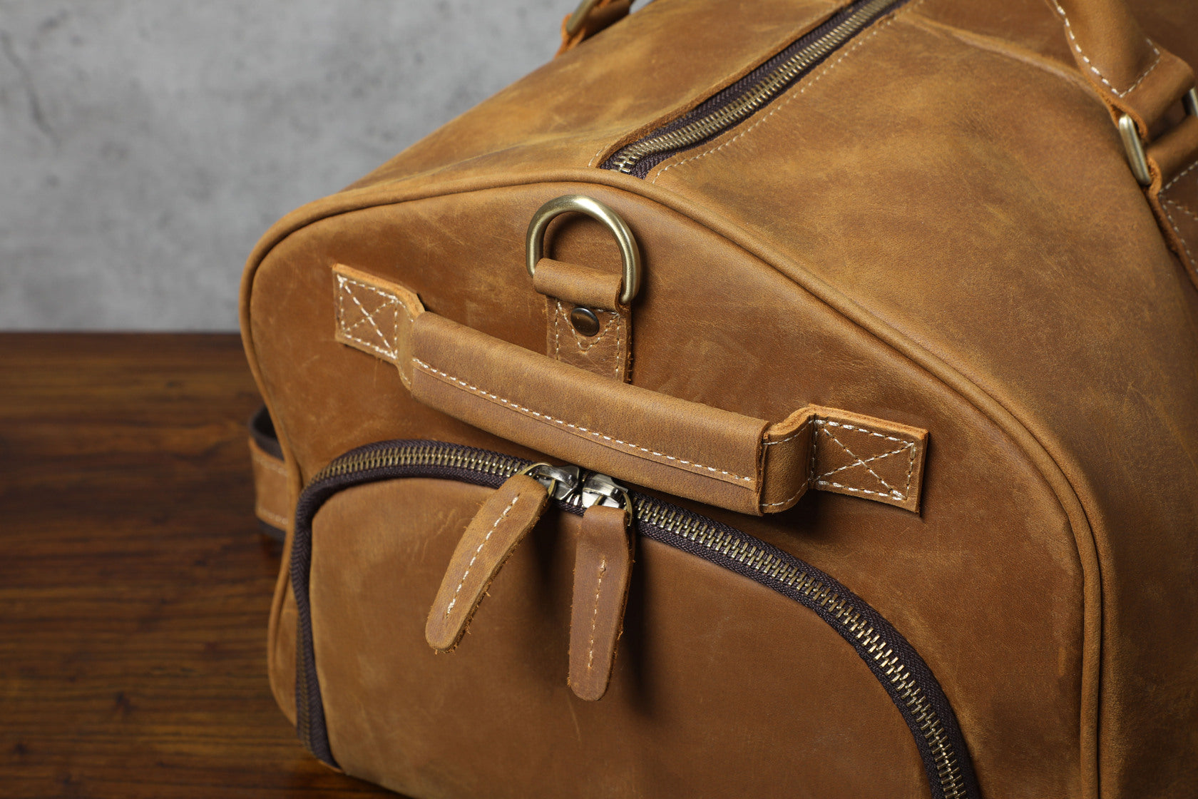 brown leather overnight bag