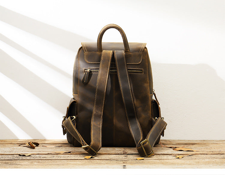 well made brown tanned leather carry-all rucksack womens