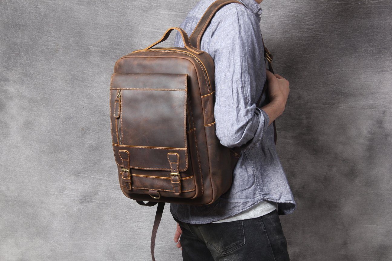 everyday use cognac leather small fashion backpack