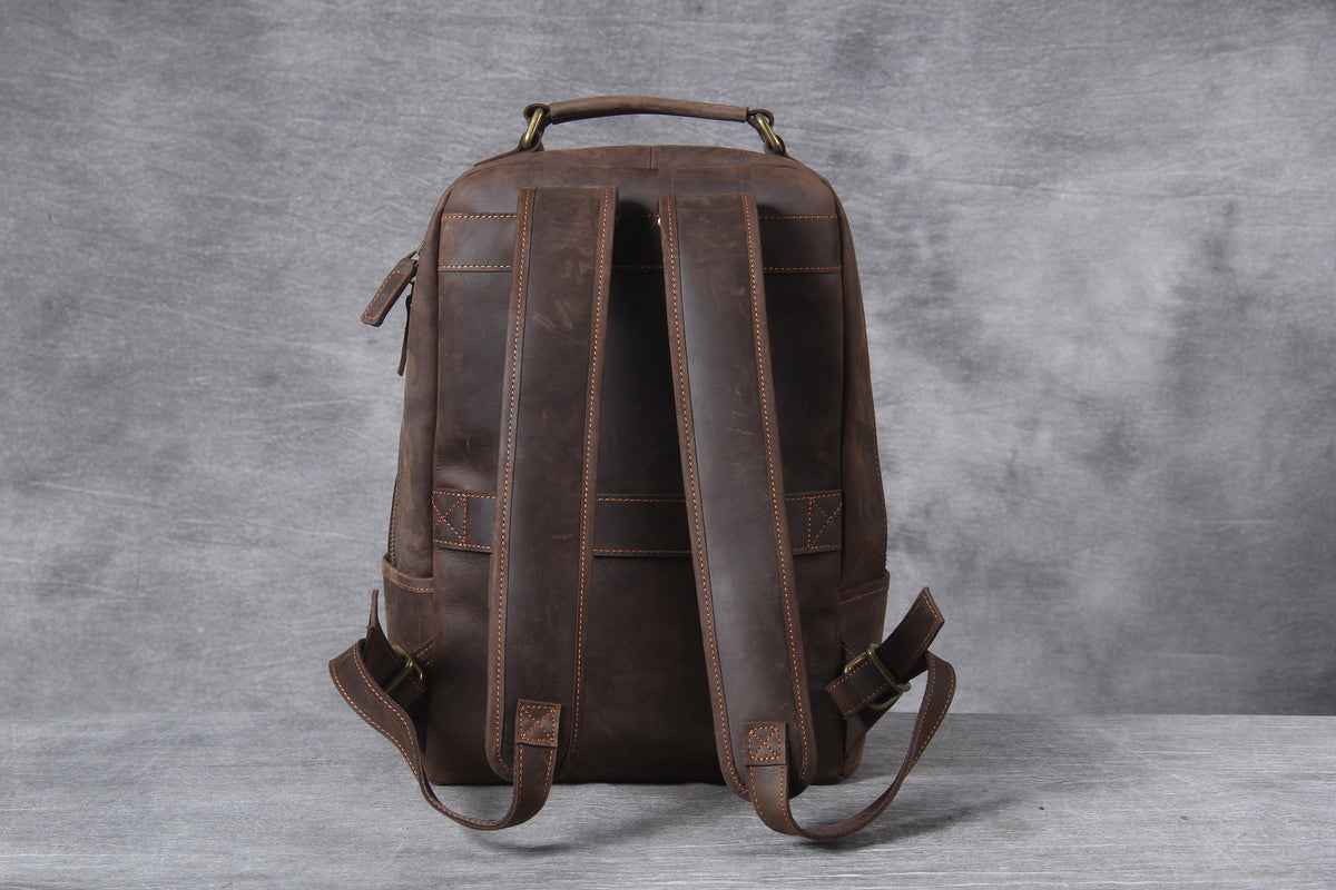 brown leather travel backpack