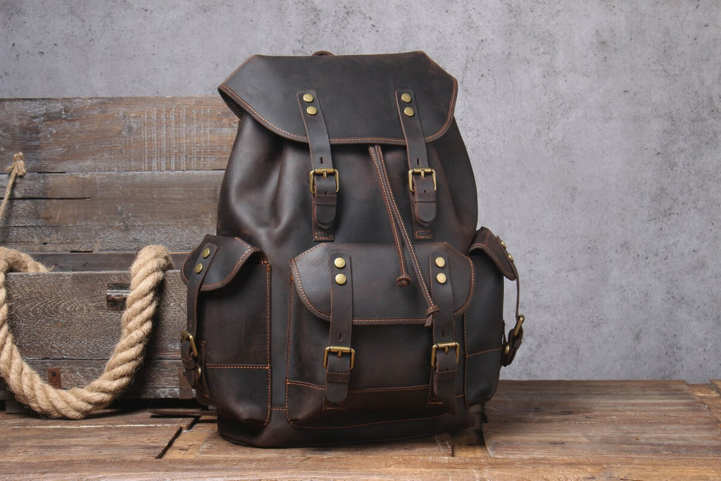 brown tan leather rucksack backpack