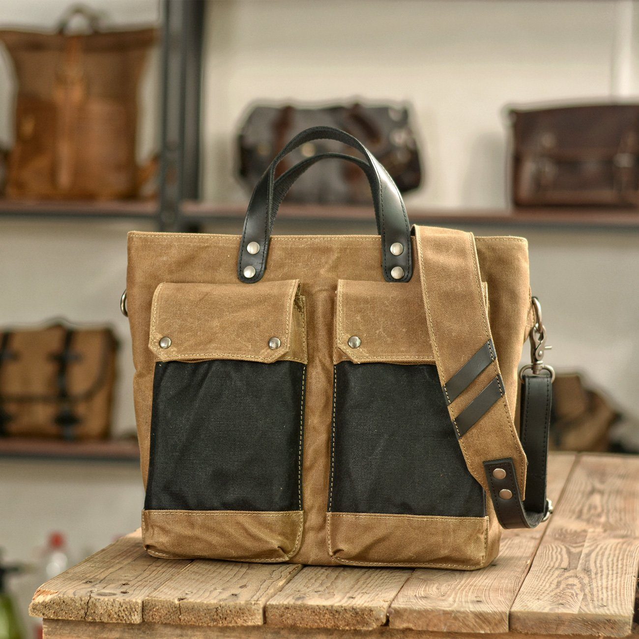 canvas and leather messenger bag