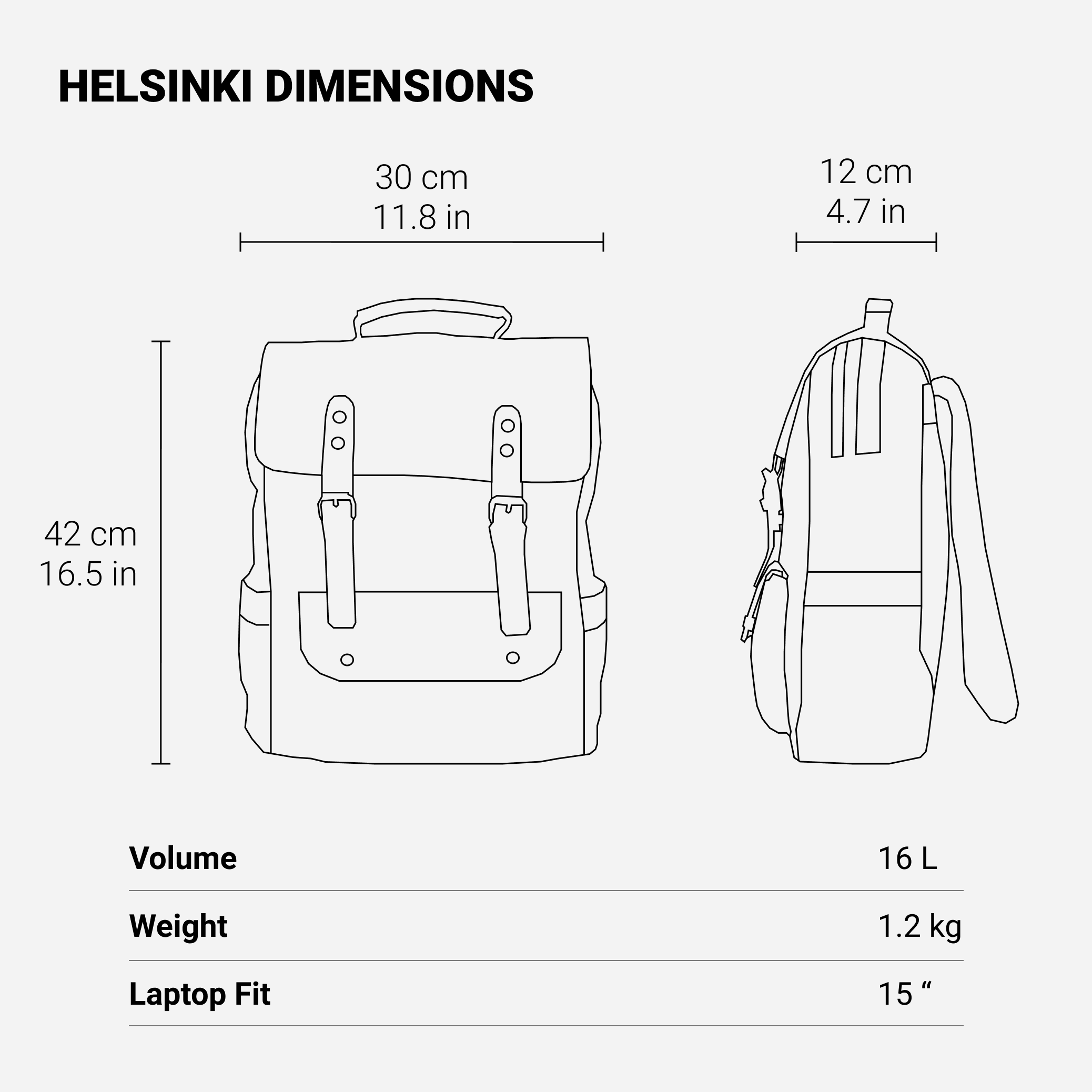 canvas backpack dimensions and characteristics