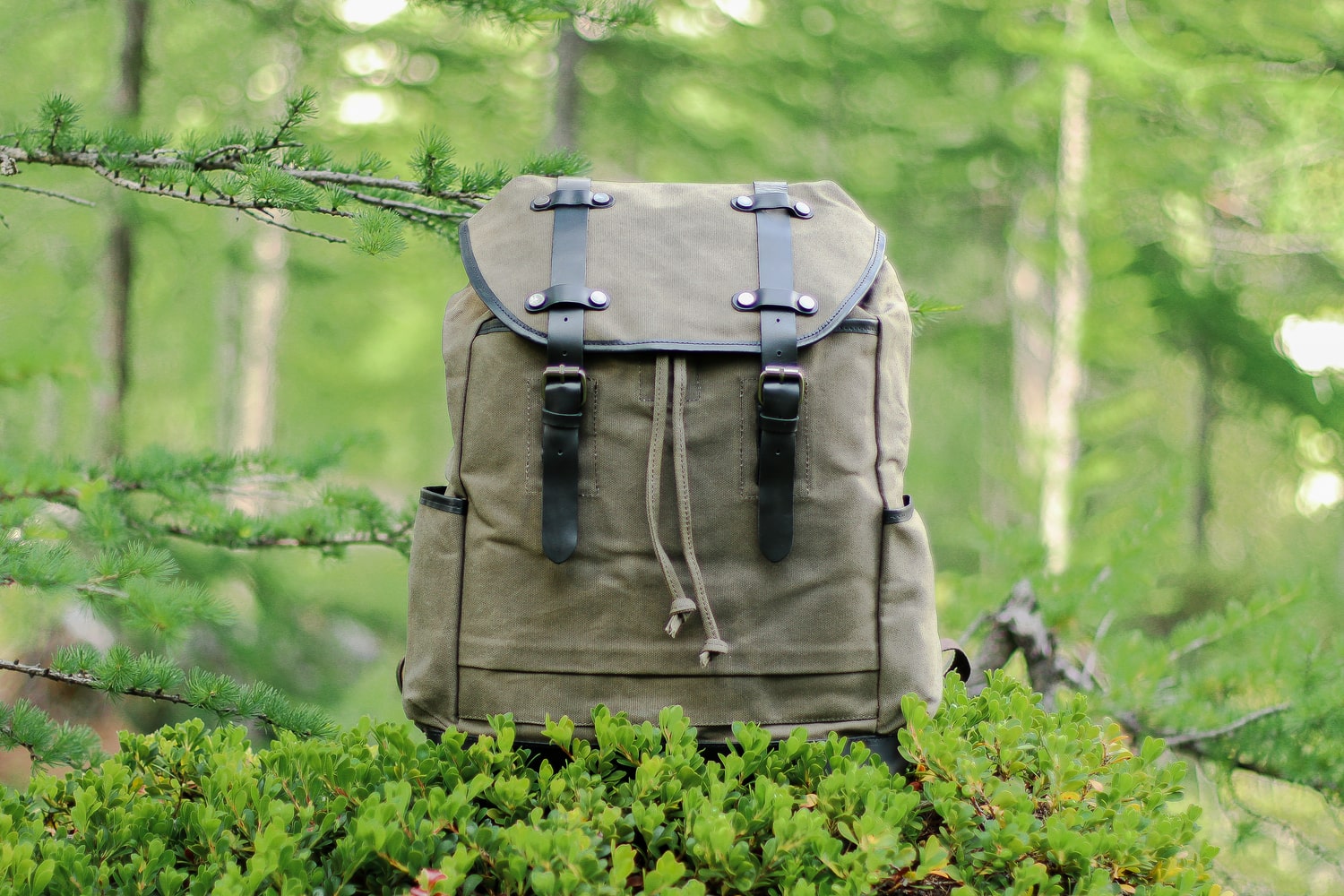 backpack with leather adjustable shoulder straps