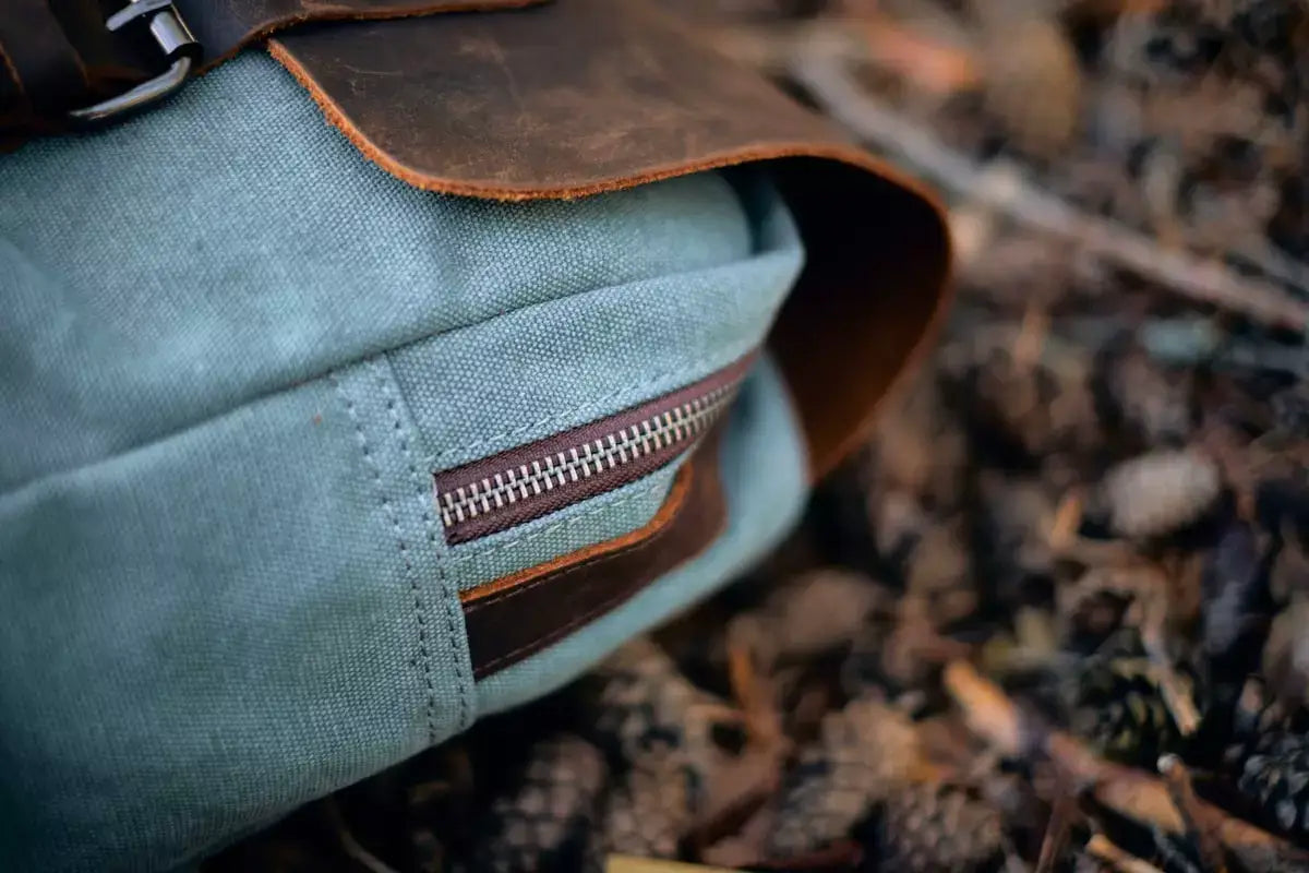 canvas rucksack zipper close up