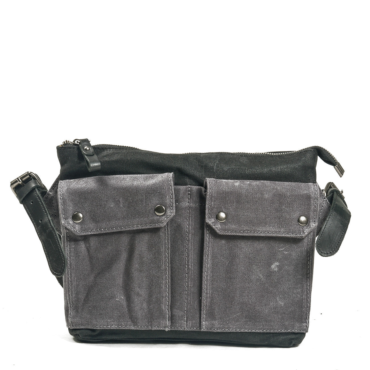 grey canvas crossbody bag small with sturdy stiching