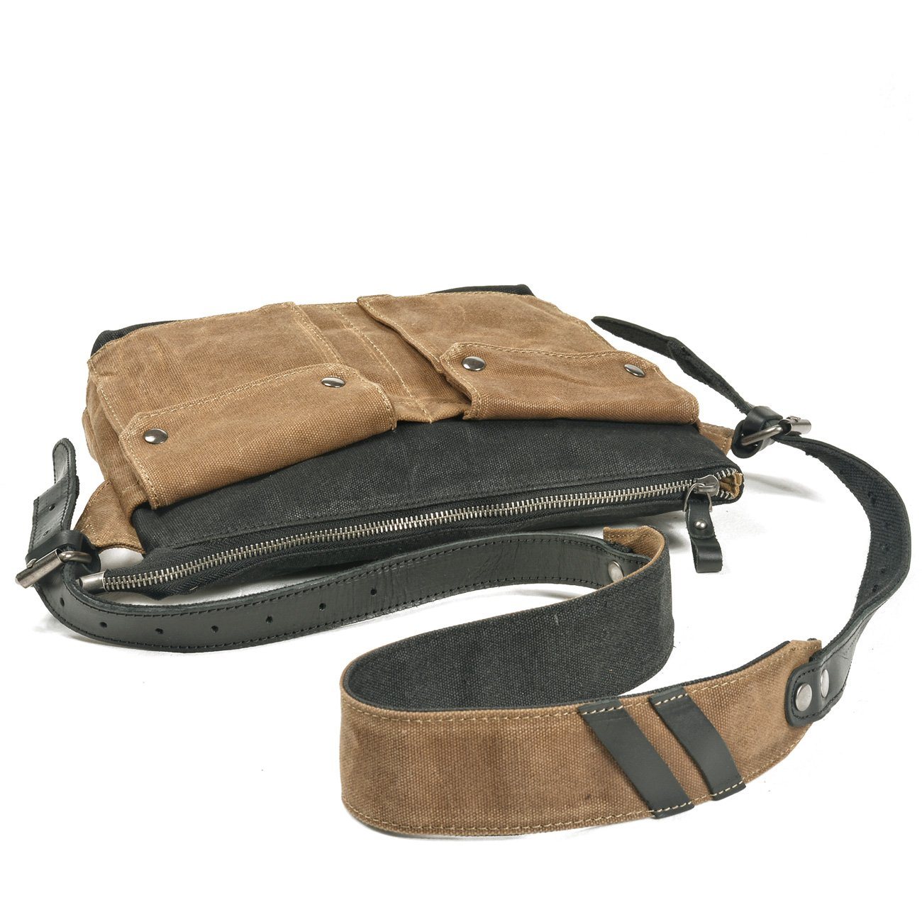 men's canvas crossbody satchel with italian leather strap