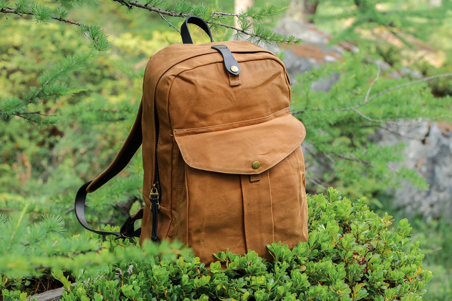 waxed canvas and leather backpack