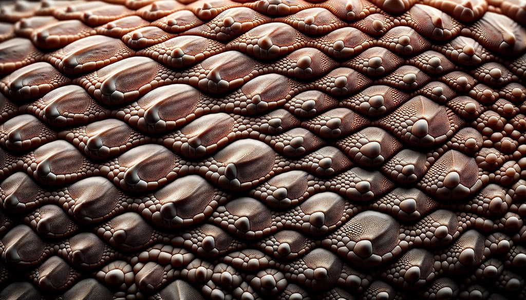 vue rapprochée de la texture du cuir de lézard mettant en valeur ses motifs et écailles uniques sous un éclairage doux
