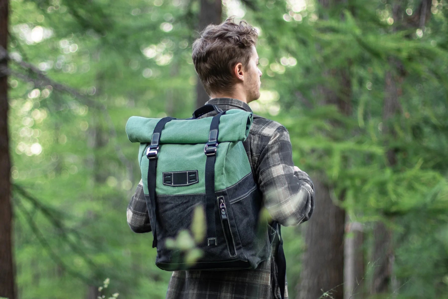 old school commuter roll top backpack